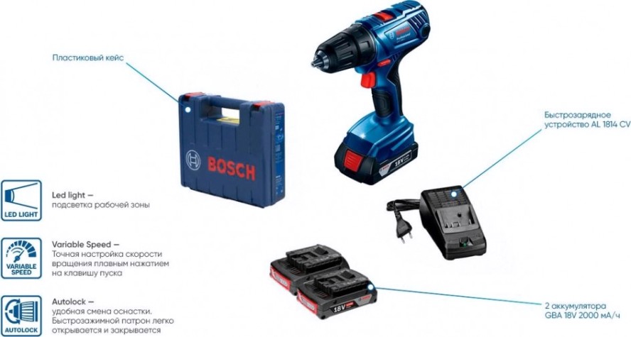 Аккумуляторная дрель-шуруповерт BOSCH GSR 180-LI [06019F8123] 2х2,0 Ач