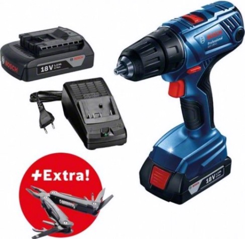 Аккумуляторная дрель-шуруповерт BOSCH GSR 180-LI [0615990K9P] 2х1,5 Ач, мультитул