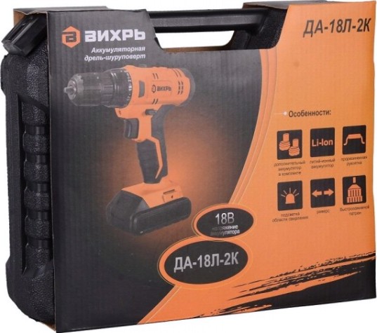 Аккумуляторная дрель-шуруповерт ВИХРЬ ДА-18Л-2К [72/14/9]