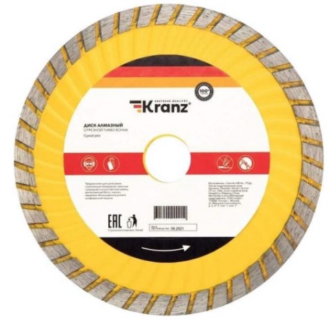 Алмазный диск универсальный Kranz KR-90-0133 отрезной Turbo волна 180x22,2x2,2x10мм