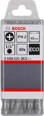 Бита для заворачивания BOSCH двусторонняя PH2/PH2 45ММ ECO 60шт [2608521263]