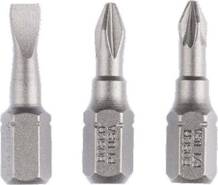 Бита для заворачивания BOSCH Extra Hard 25 мм S0.6х4.5/PH1/PZ1 3шт [2607001765]