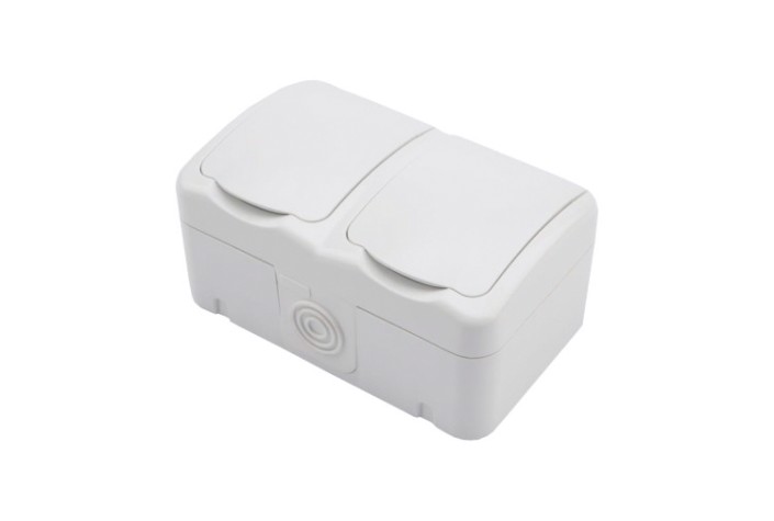 Блок розеток Kranz KR-78-0607 горизонтальный 2 (керамика) Mini OG IP54 с зазем.