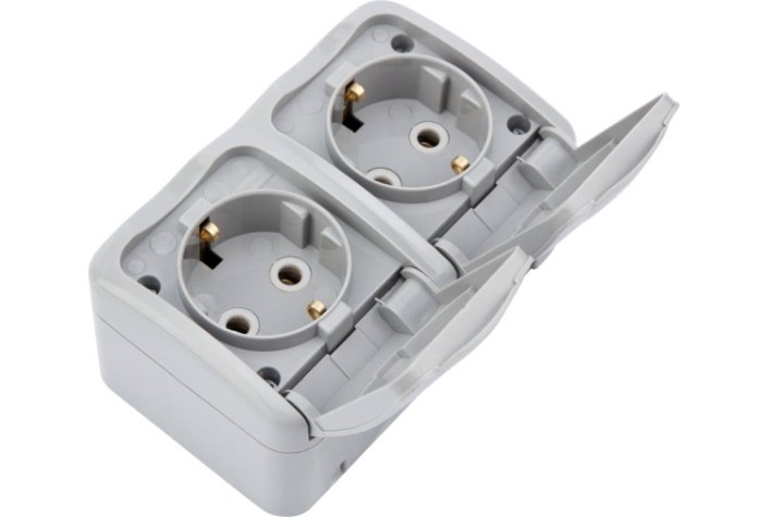 Блок розеток Kranz KR-78-0806 горизонтальный 2 Mini OG IP54 с зазем., о/у