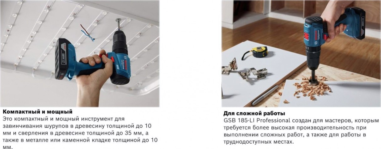 Дрель-шуруповерт аккумуляторная BOSCH GSB 185-LI без АКБ и ЗУ [06019K3103]