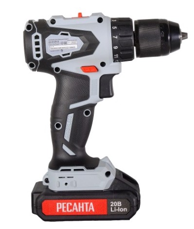 Дрель-шуруповерт аккумуляторная Ресанта ДА-20-2ЛК-Б бесщеточный двигатель [75/14/10]