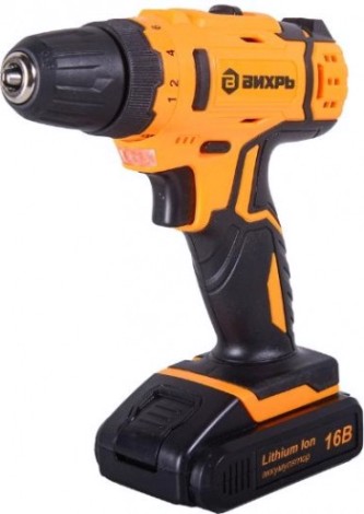 Дрель-шуруповерт аккумуляторная ВИХРЬ ДА-16Л-2КА с набором оснастки 65 предм. [72/14/49]