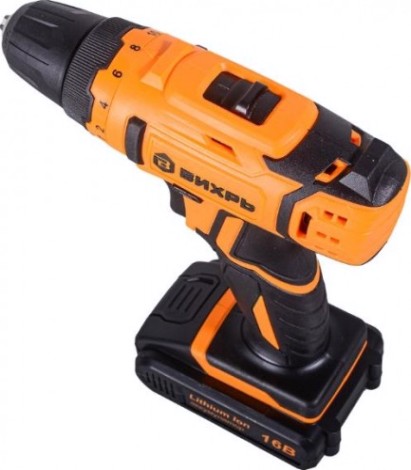 Дрель-шуруповерт аккумуляторная ВИХРЬ ДА-16Л-2КА с набором оснастки 65 предм. [72/14/49]