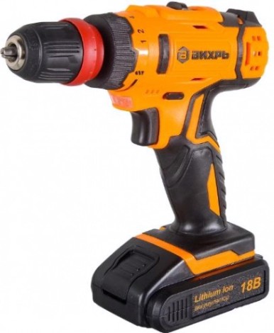 Дрель-шуруповерт аккумуляторная ВИХРЬ ДА-18Л-2КC (2,0 а/ч) [72/14/34]
