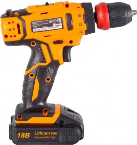 Дрель-шуруповерт аккумуляторная ВИХРЬ ДА-18Л-2КC (2,0 а/ч) [72/14/34]