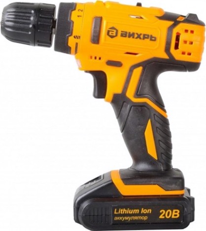 Дрель-шуруповерт аккумуляторная ВИХРЬ ДА-20Л-2КА с набором оснастки 65 предметов [72/14/36]