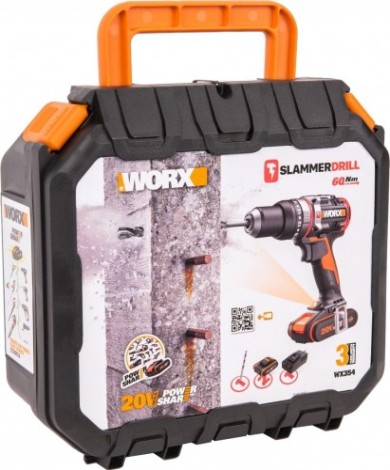 Дрель-шуруповерт аккумуляторная Worx WX354 ударная, бесщеточная