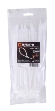 Хомут пластиковый ВИХРЬ 4,8 х 200 (уп.100 шт.) белый [73/9/1/15]