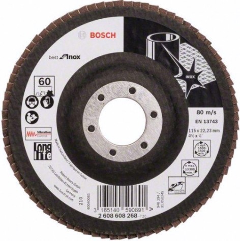 Круг лепестковый торцевой BOSCH 115 мм Р60 Best for Inox [2608608268]
