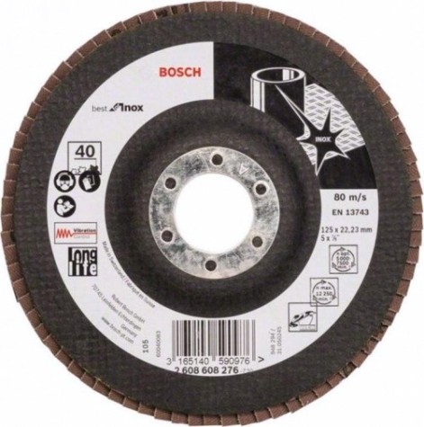 Круг лепестковый торцевой BOSCH 125 мм Р40 Best for Inox [2608608276]