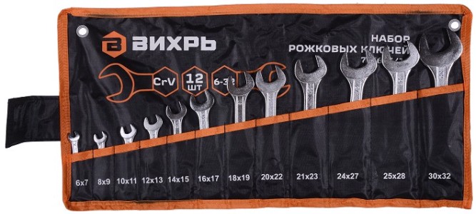Набор ключей рожковых ВИХРЬ 6-32 мм, 12 предметов в чехле [73/6/5/14]
