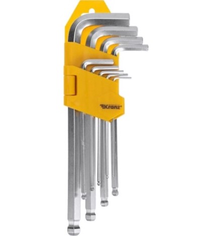 Набор ключей шестигранных Kranz KR-12-5211 HEX 1,5-10 мм, CrV, 9 шт., удлиненные, с шаром