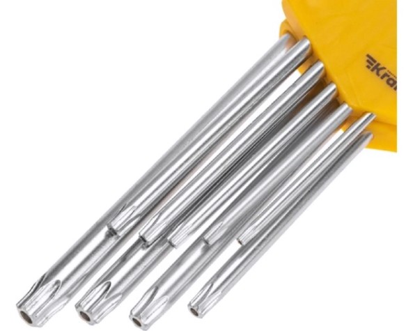 Набор ключей шестигранных Kranz KR-12-5221 Tamper-Torx 9 шт., TT10-TT50, закал., удлин. Набор ключей шестигранных Kranz KR-12-5221 Tamper-Torx 9 шт., TT10-TT50, закал., удлин.