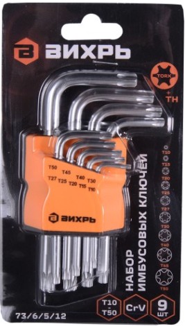 Набор ключей TORX ВИХРЬ 9 шт, T10-T50 [73/6/5/12]