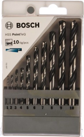 Набор сверл по металлу BOSCH HSS PointTeQ (1-10мм) 10 шт. [2608577348]