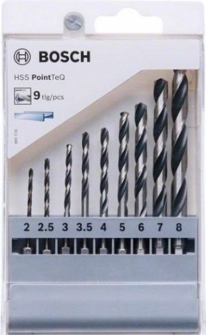 Набор сверл по металлу BOSCH Набор HSS PointTeQ HEX 9 шт. [2607002826]