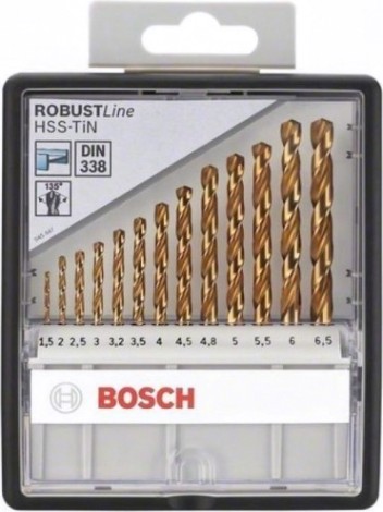 Набор сверл по металлу BOSCH Набор сверл HSS-TiN 13 шт Robust Line D1.5-6.5 [2607010539]