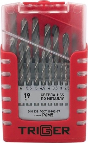 Набор сверл по металлу TRIGGER 74343 P6M5 1-10мм (19шт.) [тов-155653]
