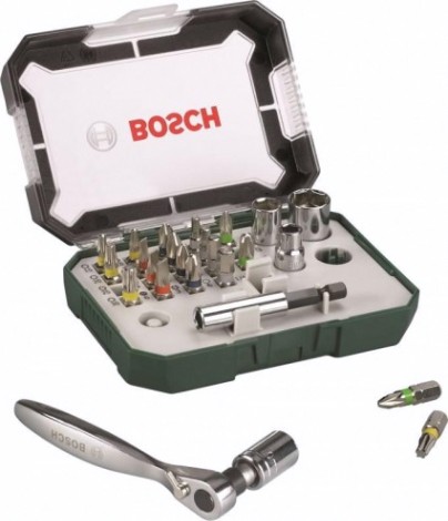 Набор сверл универсальный BOSCH Promobasket-27 бита с трещеткой + угловая отвертка [2607017392]