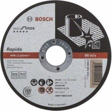 Отрезной круг по нержавеющей стали BOSCH 125х1,0х22 мм A60W41-BF Best for Inox - Rapido [2608602221]