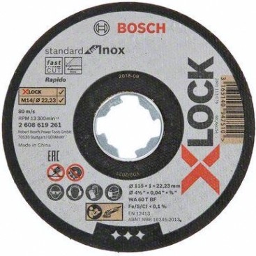 Отрезной круг по нержавеющей стали X-LOCK BOSCH 115х1,0х22 мм WA60T-BF Standard for Inox [2608619261]