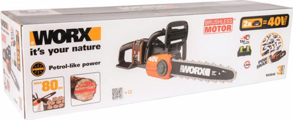 Пила цепная аккумуляторная Worx WG384E.9 без АКБ и ЗУ бесщеточная [WG384E.9]