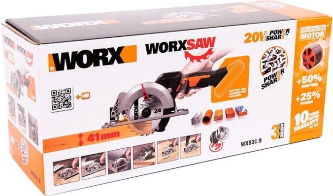 Пила циркулярная аккумуляторная Worx WX531.9 worxsaw без АКБ и ЗУ мини-пила, бесщеточная [WX531.9]