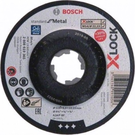 Шлифовальный круг по металлу X-LOCK BOSCH 115х6х22.2 мм A 24 P BF Standart for Metal [2608619365]