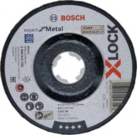 Шлифовальный круг по металлу X-LOCK BOSCH 115х6х22.2 мм A 30 T BF Expert for Metal [2608619258]