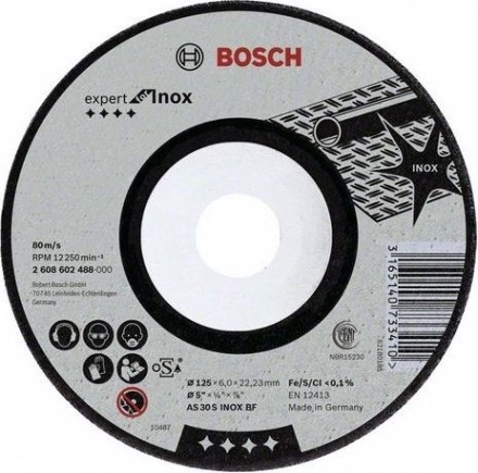 Шлифовальный круг по нержавеющей стали BOSCH 115х6х22 мм AS 30 S INOX BF Expert for Inox [2608600539]