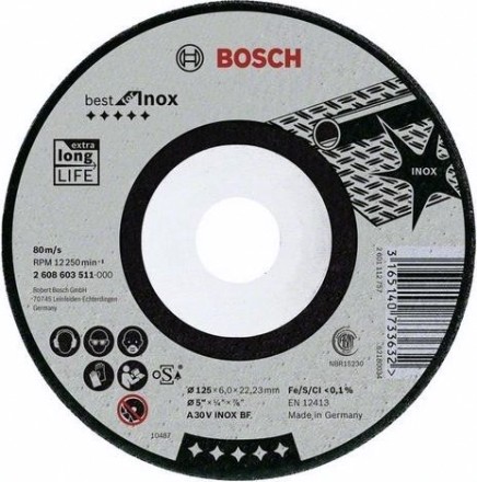 Шлифовальный круг по нержавеющей стали BOSCH 125х7х22 мм A 30 V INOX BF Best for Inox [2608603511]