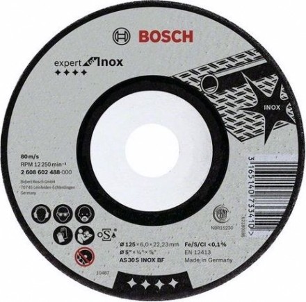 Шлифовальный круг по нержавеющей стали BOSCH 230х6х22 мм AS 30 S INOX BF Expert for Inox [2608600541]