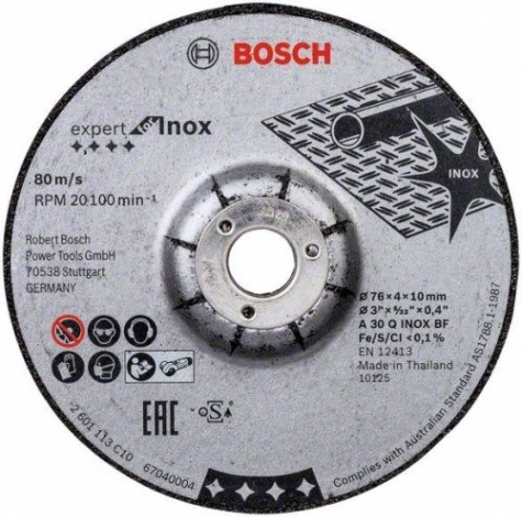 Шлифовальный круг по нержавеющей стали BOSCH 76х4х10 мм A 30 Q INOX BF [2608601705]