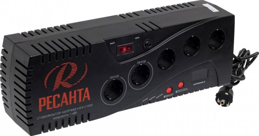 Стабилизатор напряжения однофазный Ресанта С1000 (сетевой фильтр) [63/6/32]