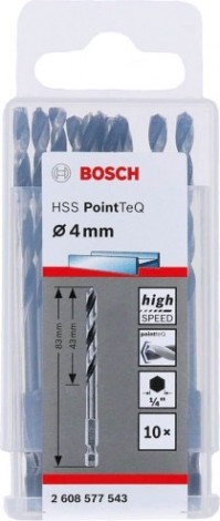 Сверла по металлу BOSCH HSS шлифованное 4.0 х 43/83 мм PointTeQ HEX (уп.10шт.) [2608577543]