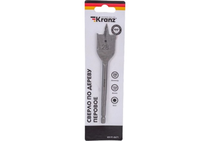 Сверло по дереву Kranz 28х152 мм шестигр. хвост. [KR-91-0671]