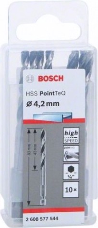 Сверло по металлу BOSCH 4,2 х 43/83 мм, HSS PointTeQ с шестигранным хвостовиком (10шт.) [2608577544]