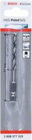 Сверло по металлу BOSCH 4,5 х 47/87 мм, HSS PointTeQ с шестигранным хвостовиком [2608577525]