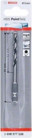 Сверло по металлу BOSCH 5,0 х 52/91 мм, HSS PointTeQ с шестигранным хвостовиком [2608577526]