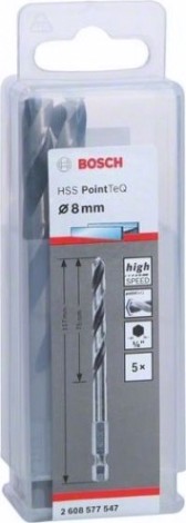 Сверло по металлу BOSCH 8,0 х 75/117 мм, HSS PointTeQ с шестигранным хвостовиком (5шт.) [2608577547]