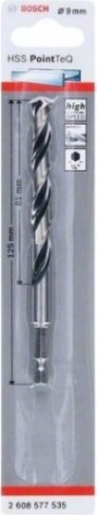 Сверло по металлу BOSCH 9,0 х 75/117 мм, HSS PointTeQ с шестигранным хвостовиком [2608577535]