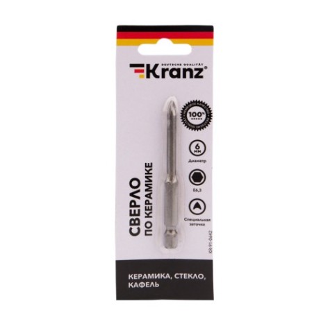 Сверло по стеклу и керамике Kranz KR-91-0642 6 мм, 2 грани