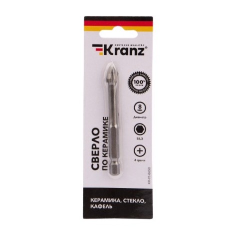 Сверло по стеклу и керамике Kranz KR-91-0650 8 мм, 4 грани