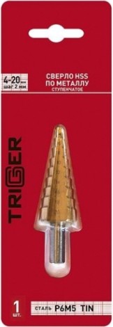 Сверло ступенчатое по металлу TRIGGER 74344 ступенчатое р6м5 tin d 4-20мм [тов-156730]
