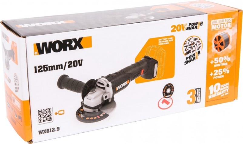 Угловая шлифмашина аккумуляторная Worx WX812.9 без АКБ и ЗУ бесщеточная [WX812.9]